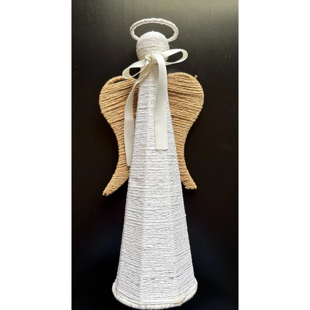 12” Christmas Angel Tree Topper w/Halo Wings Jute Twine Rustic Farmhouse Decor